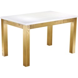 Esstisch 130x80 Rio Classico Brasil Platte weiss massiver Pinien Holztisch - vorgerichtet für Ansteckplatten - Tisch ausziehbar