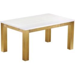 Esstisch 160x100 Rio Classico Brasil Platte weiss massiver Pinien Holztisch - vorgerichtet für Ansteckplatten - Tisch ausziehbar