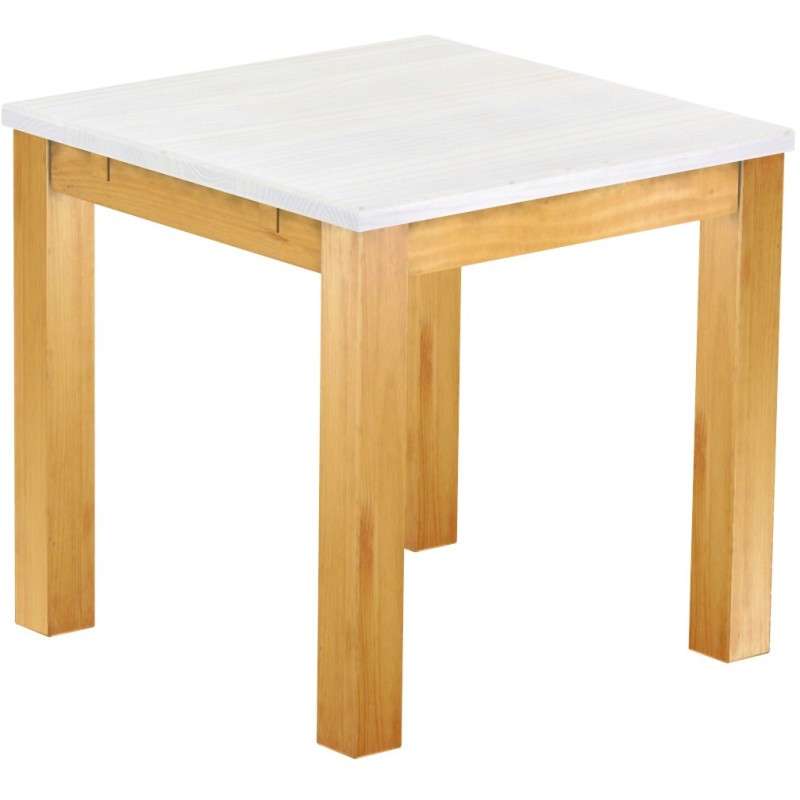 Esstisch 80x80 Rio Classico Honig Platte weiss massiver Pinien Holztisch - vorgerichtet für Ansteckplatten - Tisch ausziehbar
