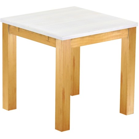 Esstisch 80x80 Rio Classico Honig Platte weiss massiver Pinien Holztisch - vorgerichtet für Ansteckplatten - Tisch ausziehbar