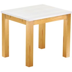 Esstisch 90x73 Rio Classico Honig Platte weiss massiver Pinien Holztisch - vorgerichtet für Ansteckplatten - Tisch ausziehbar