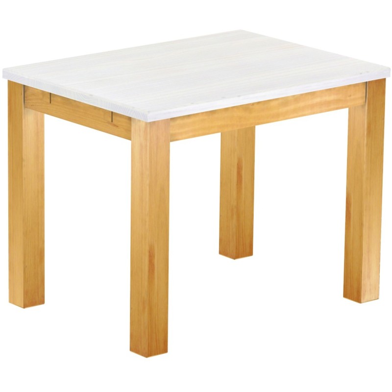 Esstisch 100x73 Rio Classico Honig Platte weiss massiver Pinien Holztisch - vorgerichtet für Ansteckplatten - Tisch ausziehbar