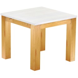 Esstisch 90x90 Rio Classico Honig Platte weiss massiver Pinien Holztisch - vorgerichtet für Ansteckplatten - Tisch ausziehbar
