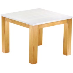 Esstisch 100x100 Rio Classico Honig Platte weiss massiver Pinien Holztisch - vorgerichtet für Ansteckplatten - Tisch ausziehbar
