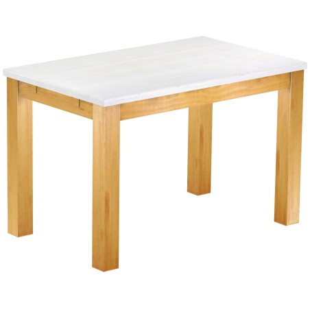 Esstisch 120x73 Rio Classico Honig Platte weiss massiver Pinien Holztisch - vorgerichtet für Ansteckplatten - Tisch ausziehbar