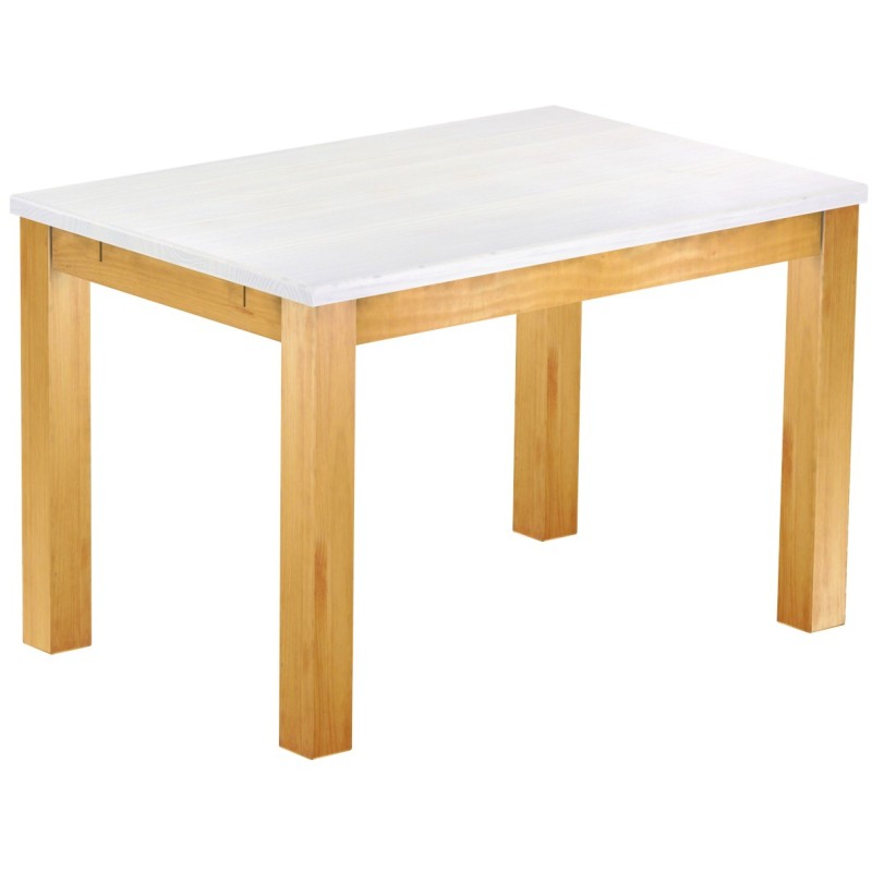 Esstisch 120x80 Rio Classico Honig Platte weiss massiver Pinien Holztisch - vorgerichtet für Ansteckplatten - Tisch ausziehbar