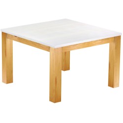 Esstisch 120x120 Rio Classico Honig Platte weiss massiver Pinien Holztisch - vorgerichtet für Ansteckplatten - Tisch ausziehbar