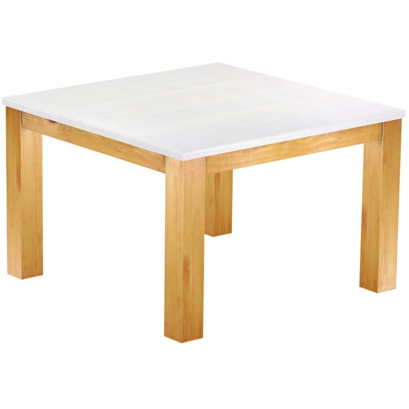 Esstisch 120x120 Rio Classico Honig Platte weiss massiver Pinien Holztisch - vorgerichtet für Ansteckplatten - Tisch ausziehbar