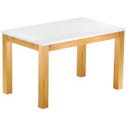 Esstisch 130x80 Rio Classico Honig Platte weiss massiver Pinien Holztisch - vorgerichtet für Ansteckplatten - Tisch ausziehbar