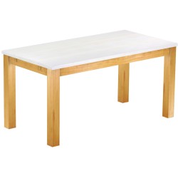 Esstisch 160x80 Rio Classico Honig Platte weiss massiver Pinien Holztisch - vorgerichtet für Ansteckplatten - Tisch ausziehbar