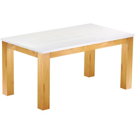 Esstisch 160x90 Rio Classico Honig Platte weiss massiver Pinien Holztisch - vorgerichtet für Ansteckplatten - Tisch ausziehbar