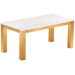 Esstisch 180x90 Rio Classico Honig Platte weiss massiver Pinien Holztisch - vorgerichtet für Ansteckplatten - Tisch ausziehbar