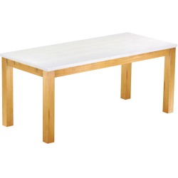 Esstisch 180x80 Rio Classico Honig Platte weiss massiver Pinien Holztisch - vorgerichtet für Ansteckplatten - Tisch ausziehbar