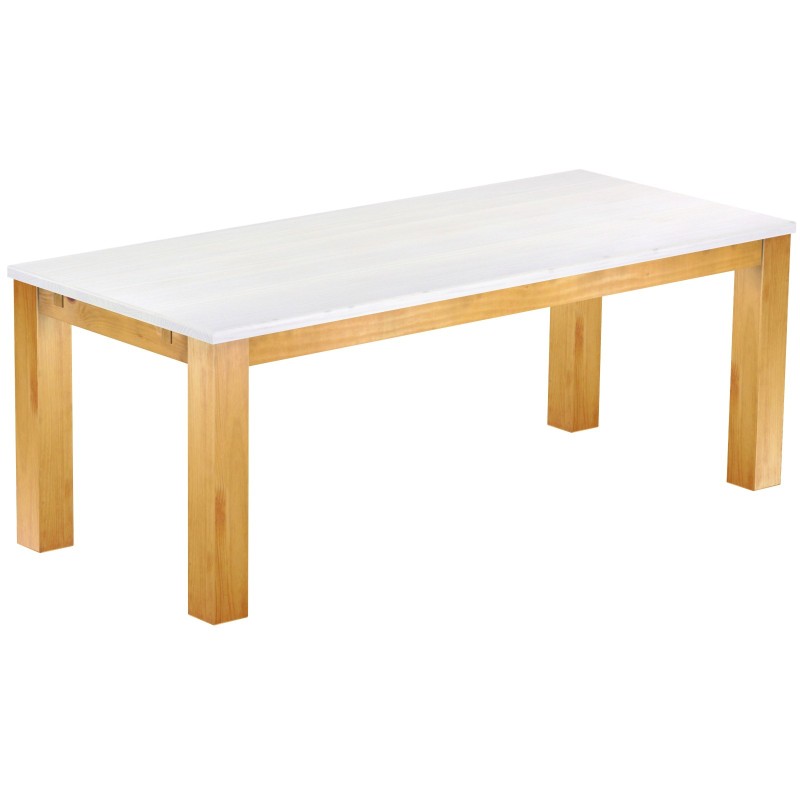Esstisch 208x90 Rio Classico Honig Platte weiss massiver Pinien Holztisch - vorgerichtet für Ansteckplatten - Tisch ausziehbar