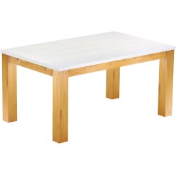 Esstisch 160x100 Rio Classico Honig Platte weiss massiver Pinien Holztisch - vorgerichtet für Ansteckplatten - Tisch ausziehbar