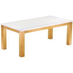 Esstisch 200x100 Rio Classico Honig Platte weiss massiver Pinien Holztisch - vorgerichtet für Ansteckplatten - Tisch ausziehbar