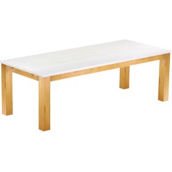 Esstisch 240x100 Rio Classico Honig Platte weiss massiver Pinien Holztisch - vorgerichtet für Ansteckplatten - Tisch ausziehbar
