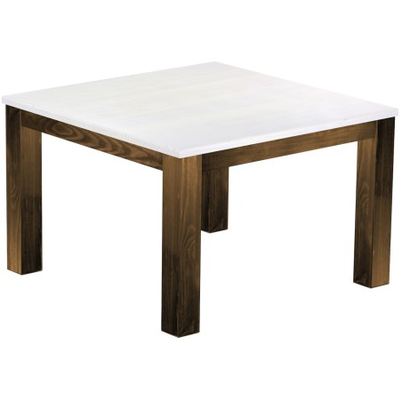 Esstisch 120x120 Rio Classico Eiche Platte weiss massiver Pinien Holztisch - vorgerichtet für Ansteckplatten - Tisch ausziehbar