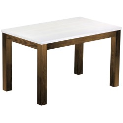 Esstisch 130x80 Rio Classico Eiche Platte weiss massiver Pinien Holztisch - vorgerichtet für Ansteckplatten - Tisch ausziehbar