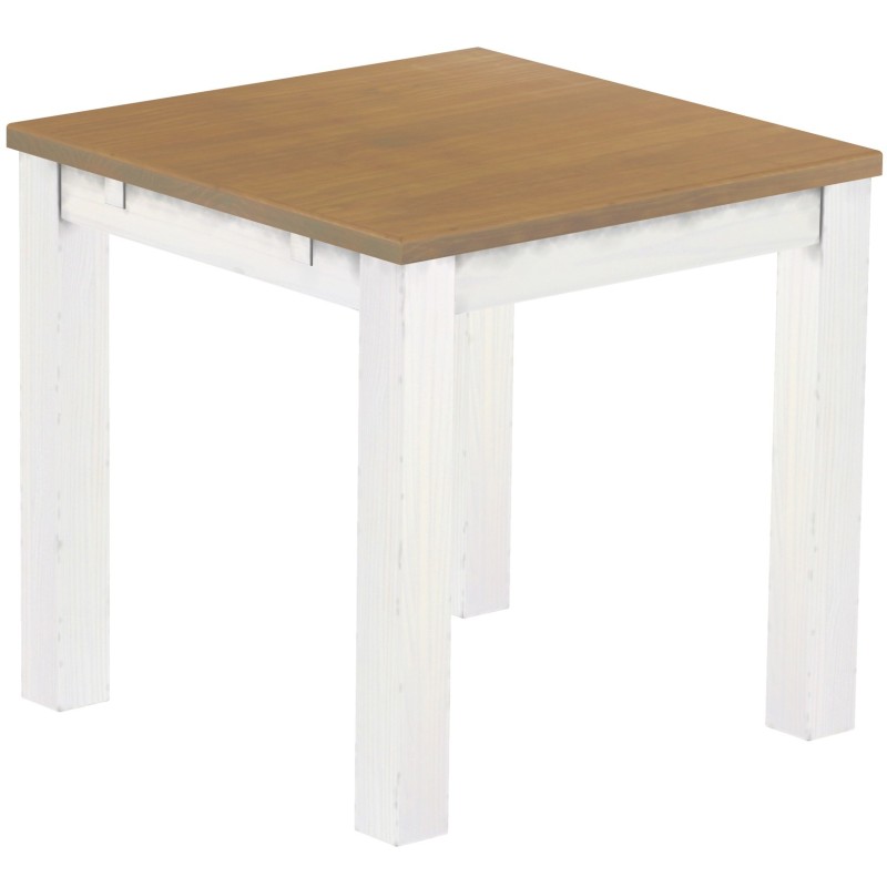 Esstisch 80x80 Rio Classico Eiche natur weiss massiver Pinien Holztisch - vorgerichtet für Ansteckplatten - Tisch ausziehbar