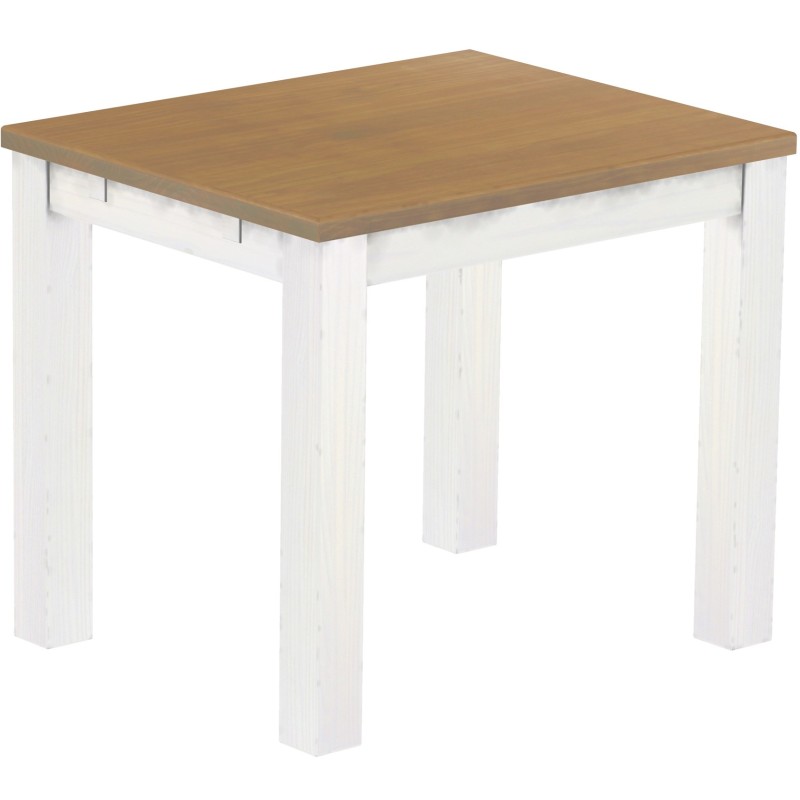 Esstisch 90x73 Rio Classico Eiche natur weiss massiver Pinien Holztisch - vorgerichtet für Ansteckplatten - Tisch ausziehbar