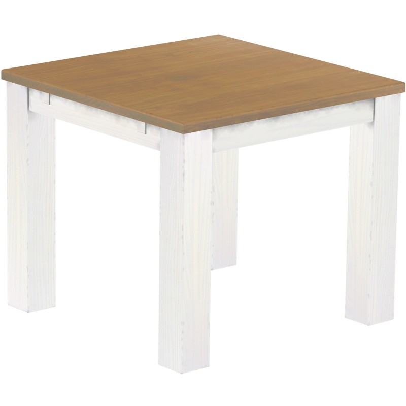 Esstisch 90x90 Rio Classico Eiche natur weiss massiver Pinien Holztisch - vorgerichtet für Ansteckplatten - Tisch ausziehbar