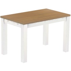 Esstisch 120x73 Rio Classico Eiche natur weiss massiver Pinien Holztisch - vorgerichtet für Ansteckplatten - Tisch ausziehbar
