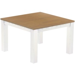 Esstisch 120x120 Rio Classico Eiche natur weiss massiver Pinien Holztisch - vorgerichtet für Ansteckplatten - Tisch ausziehbar