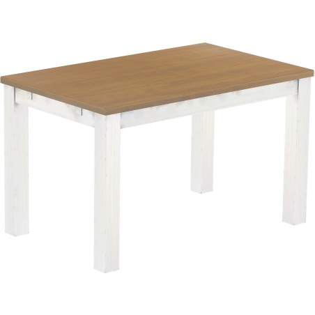 Esstisch 130x80 Rio Classico Eiche natur weiss massiver Pinien Holztisch - vorgerichtet für Ansteckplatten - Tisch ausziehbar