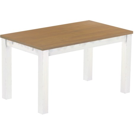 Esstisch 140x80 Rio Classico Eiche natur weiss massiver Pinien Holztisch - vorgerichtet für Ansteckplatten - Tisch ausziehbar