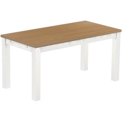 Esstisch 160x80 Rio Classico Eiche natur weiss massiver Pinien Holztisch - vorgerichtet für Ansteckplatten - Tisch ausziehbar