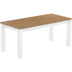 Esstisch 180x80 Rio Classico Eiche natur weiss massiver Pinien Holztisch - vorgerichtet für Ansteckplatten - Tisch ausziehbar