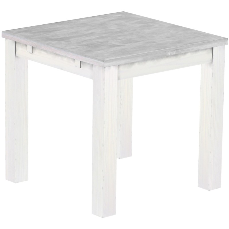 Esstisch 80x80 Rio Classico Beton Weiss massiver Pinien Holztisch - vorgerichtet für Ansteckplatten - Tisch ausziehbar