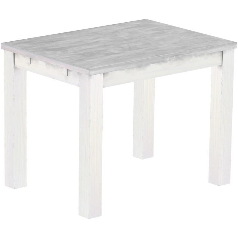 Esstisch 100x73 Rio Classico Beton Weiss massiver Pinien Holztisch - vorgerichtet für Ansteckplatten - Tisch ausziehbar
