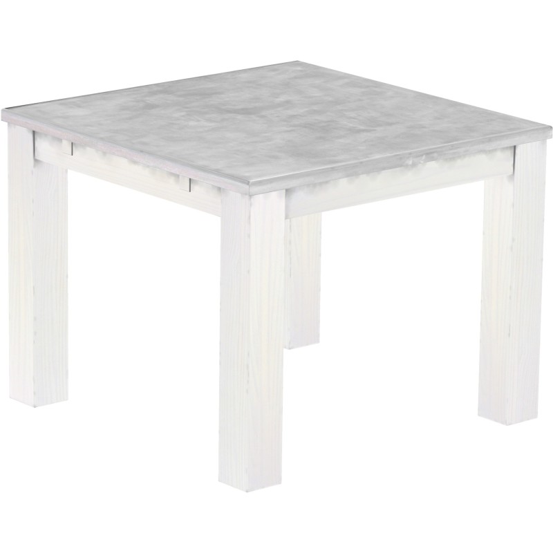 Esstisch 100x100 Rio Classico Beton Weiss massiver Pinien Holztisch - vorgerichtet für Ansteckplatten - Tisch ausziehbar