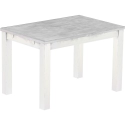 Esstisch 120x80 Rio Classico Beton Weiss massiver Pinien Holztisch - vorgerichtet für Ansteckplatten - Tisch ausziehbar
