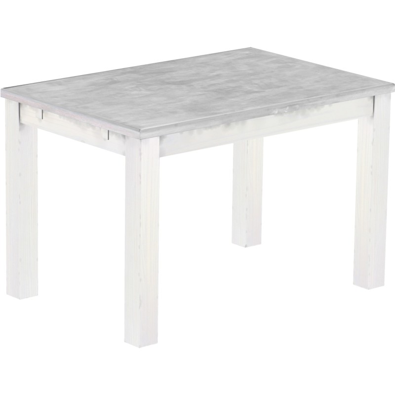 Esstisch 120x80 Rio Classico Beton Weiss massiver Pinien Holztisch - vorgerichtet für Ansteckplatten - Tisch ausziehbar