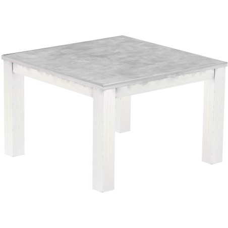 Esstisch 120x120 Rio Classico Beton Weiss massiver Pinien Holztisch - vorgerichtet für Ansteckplatten - Tisch ausziehbar