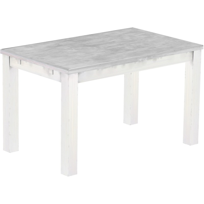 Esstisch 130x80 Rio Classico Beton Weiss massiver Pinien Holztisch - vorgerichtet für Ansteckplatten - Tisch ausziehbar