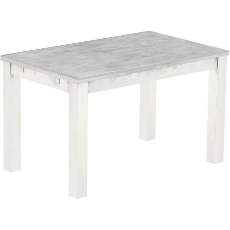 Esstisch 130x80 Rio Classico Beton Weiss massiver Pinien Holztisch - vorgerichtet für Ansteckplatten - Tisch ausziehbar