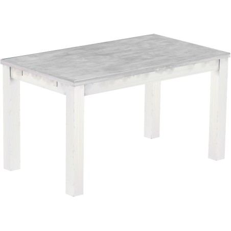 Esstisch 140x80 Rio Classico Beton Weiss massiver Pinien Holztisch - vorgerichtet für Ansteckplatten - Tisch ausziehbar