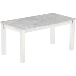 Esstisch 160x80 Rio Classico Beton Weiss massiver Pinien Holztisch - vorgerichtet für Ansteckplatten - Tisch ausziehbar