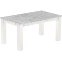 Esstisch 160x90 Rio Classico Beton Weiss massiver Pinien Holztisch - vorgerichtet für Ansteckplatten - Tisch ausziehbar