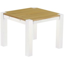 Esstisch 100x100 Rio Kanto Brasil Weiss massiver Pinien Holztisch - vorgerichtet für Ansteckplatten - Tisch ausziehbar