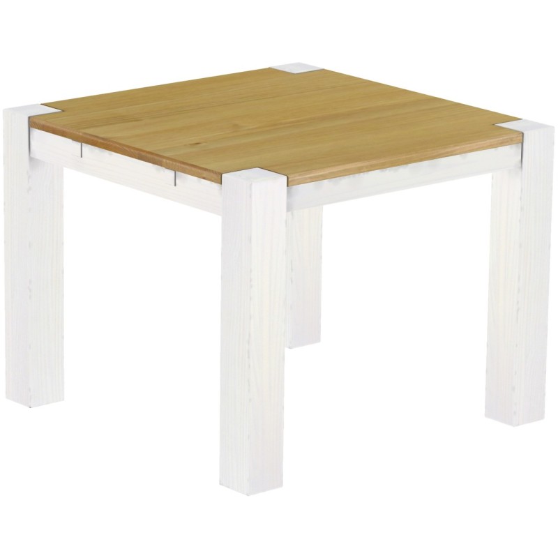 Esstisch 100x100 Rio Kanto Brasil Weiss massiver Pinien Holztisch - vorgerichtet für Ansteckplatten - Tisch ausziehbar