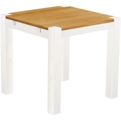 Esstisch 80x80 Rio Kanto Honig Weiss massiver Pinien Holztisch - vorgerichtet für Ansteckplatten - Tisch ausziehbar