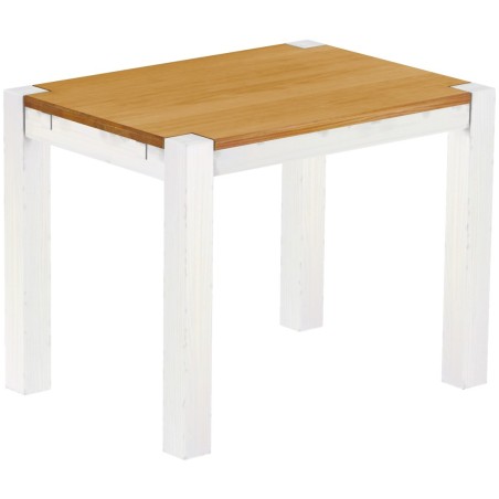 Esstisch 100x73 Rio Kanto Honig Weiss massiver Pinien Holztisch - vorgerichtet für Ansteckplatten - Tisch ausziehbar