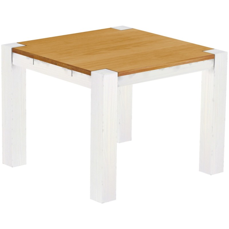 Esstisch 100x100 Rio Kanto Honig Weiss massiver Pinien Holztisch - vorgerichtet für Ansteckplatten - Tisch ausziehbar