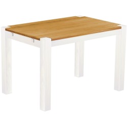 Esstisch 120x80 Rio Kanto Honig Weiss massiver Pinien Holztisch - vorgerichtet für Ansteckplatten - Tisch ausziehbar