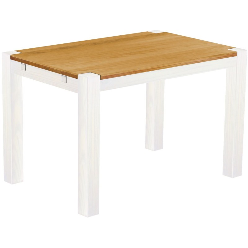 Esstisch 120x80 Rio Kanto Honig Weiss massiver Pinien Holztisch - vorgerichtet für Ansteckplatten - Tisch ausziehbar